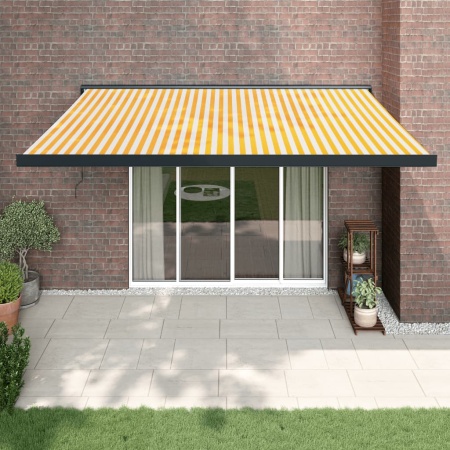 Copertină retractabilă galben și alb, 4x3 m, textil și aluminiu