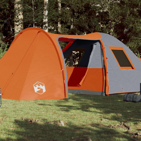 Cort camping 6 persoane gri/portocaliu 466x342x200cm tafta 185T