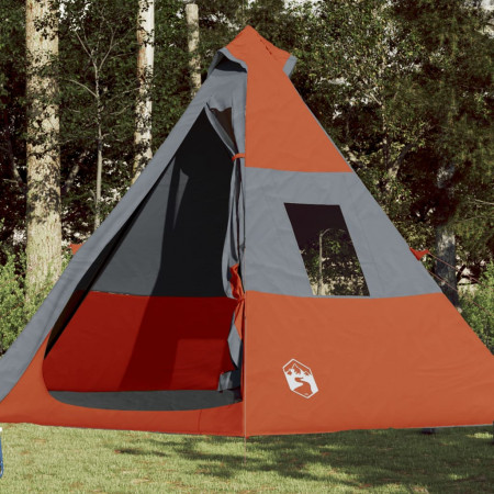 Cort camping 7 persoane gri/portocaliu 350x350x280cm tafta 185T - Img 1