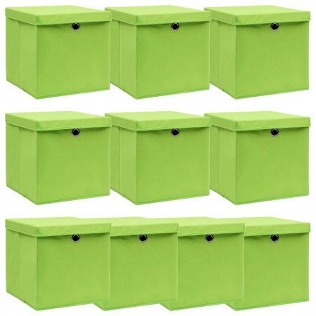Cutii depozitare cu capace 10 buc. verde, 32x32x32 cm, textil
