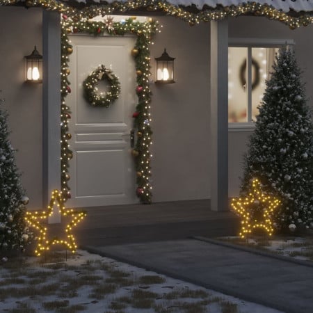 Decorațiune stea cu lumini de Crăciun cu țăruși, 80 LED, 60 cm