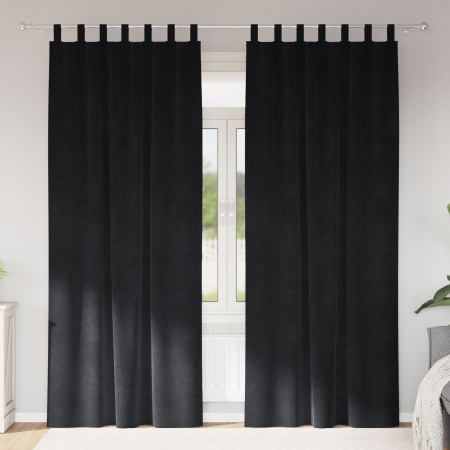 Draperii blackout cu bucle de agățare 2 piese catifea neagră
