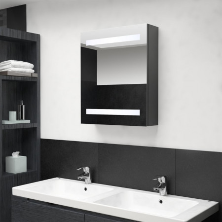 Dulap de baie cu oglindă și LED-uri, gri, 50x14x60 cm