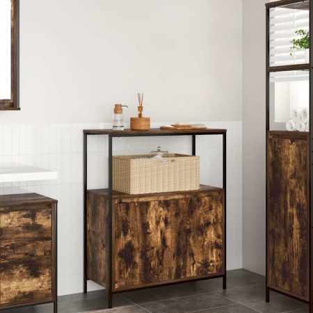 Dulap de baie cu rafturi stejar afumat 76,5x35x95 cm