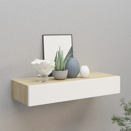 Dulap de perete cu sertar, stejar și alb, 60x23,5x10 cm, MDF