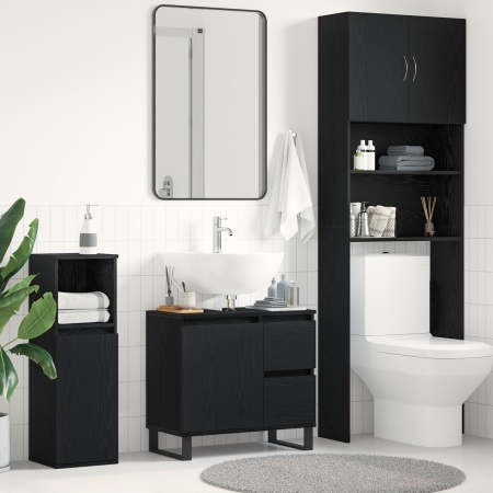 Dulap pentru chiuvetă de baie Negru Stejar 65x33x60 cm Lemn prelucrat