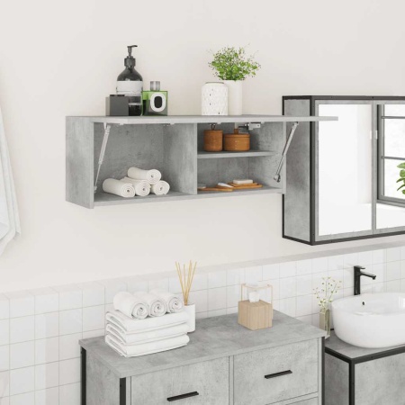 Dulap perete baie, gri beton, 80x25x30 cm, lemn prelucrat