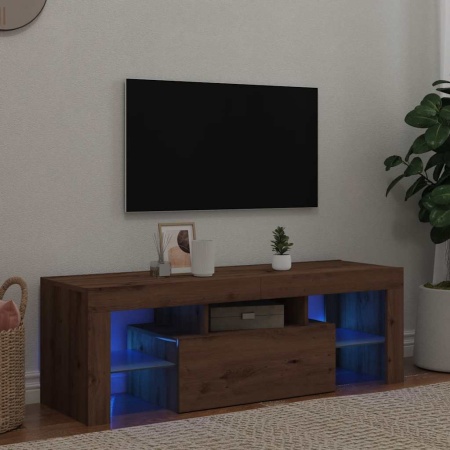 Dulap TV cu LED stejar artizanal 120x36,5x40 cm lemn prelucrat