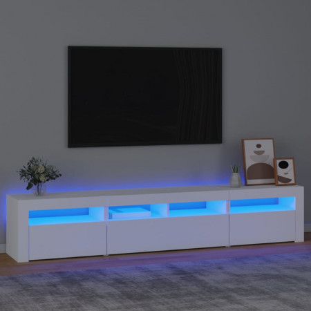 Dulap TV cu lumini LED, alb, 210x35x40 cm