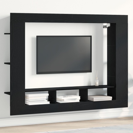 Dulap TV Montat pe Perete Negru Stejar 152x22x113 cm - Img 1