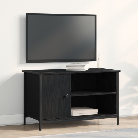 Dulap TV Stejar Negru 80x40x50 cm Lemn furniruit și Oțel