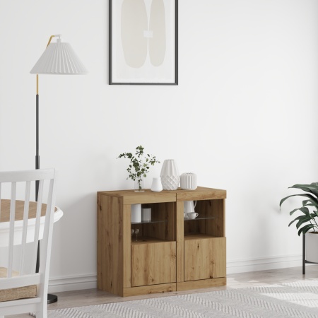 Dulapuri laterale cu lumini LED 2 buc Artisan Stejar 41x37x67 cm