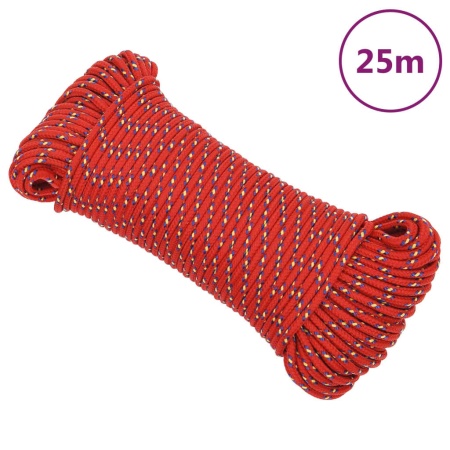 Frânghie de barcă, roșu, 3 mm, 25 m, polipropilenă