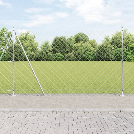 Gard de plasă cu lanț cu 7 stâlpi flanșați 1.5x10 m din oțel galvanizat