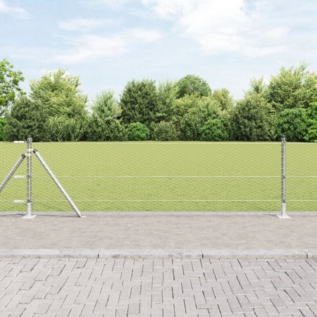 Gard Hexagonal 0.6 x 25 m Oțel Galvanizat, Stâlpi de Gard cu Plăci de Bază 13 pcs Ø32mm 70cm Oțel Galvanizat - Img 1