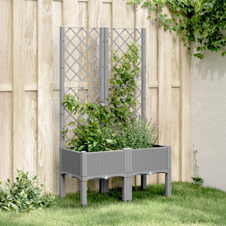 Jardinieră de grădină cu spalier, gri deschis, 80x40x142 cm, PP - Img 1