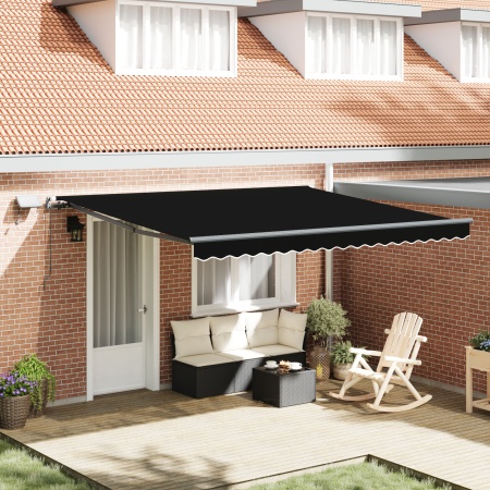 Marchiza Manuală Retractabilă cu LED Neagră 400x300 cm, Material de înlocuire pentru marchiză pentru cadru de 4x3 m Negru