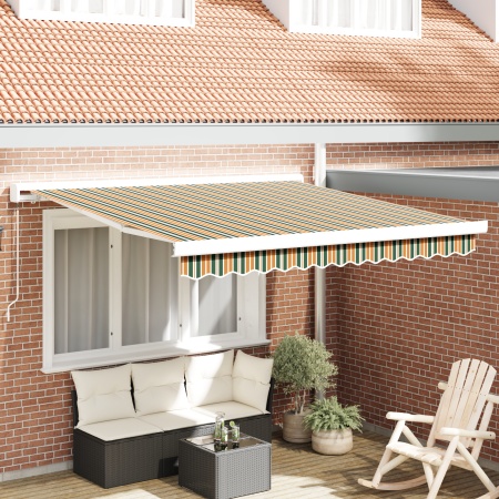 Marchiză Manuală Retractabilă Verde și Galben 350x250 cm, Material de înlocuire pentru marchiză pentru cadru de 3.5x2.5 m Verde și Galben