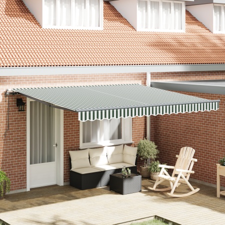 Marchiză retractabilă automată Verde și alb 400x300 cm, Material de schimb pentru marchiză cadru 4x3 m Verde și alb
