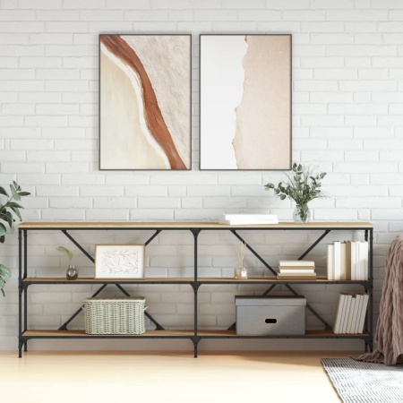 Masă consolă stejar sonoma 200x30x75 cm lemn prelucrat și fier