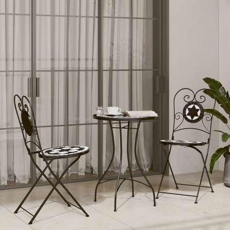 Masă de bistro cu mozaic, negru și alb, fier și ceramică - Img 1