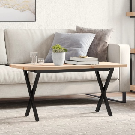 Masă de cafea, cadru X, 90x40x45,5 cm, lemn masiv pin și Oţel
