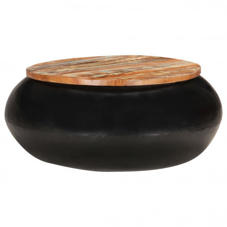 Măsuță de cafea, negru, 68x68x30 cm, lemn masiv reciclat