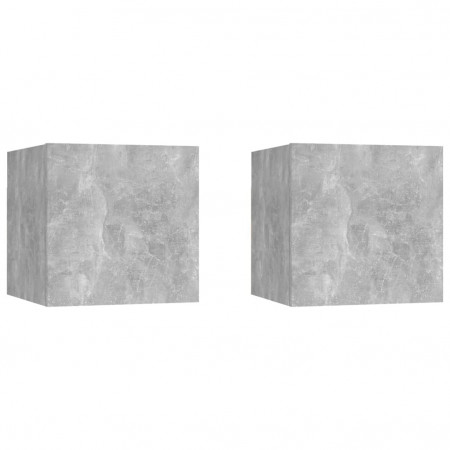 Noptiere, 2 buc., gri beton, 30,5x30x30 cm, lemn prelucrat