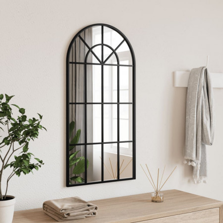 Oglindă de perete, negru, 40x80 cm, arcuită, fier