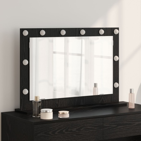 Oglindă de toaletă cu lumini LED Stejar negru 80x55x18 cm