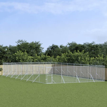 Padoc de exterior pentru câini argintiu 8x16x2m oțel galvanizat
