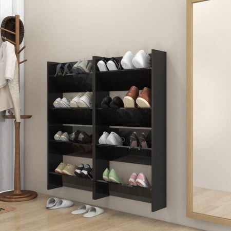 Pantofare de perete, 4 buc., negru extralucios, 60x18x60cm, PAL