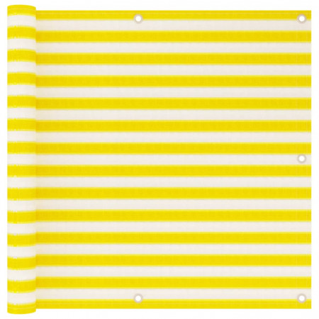 Paravan de balcon, galben și alb, 90x500 cm, HDPE - Img 1