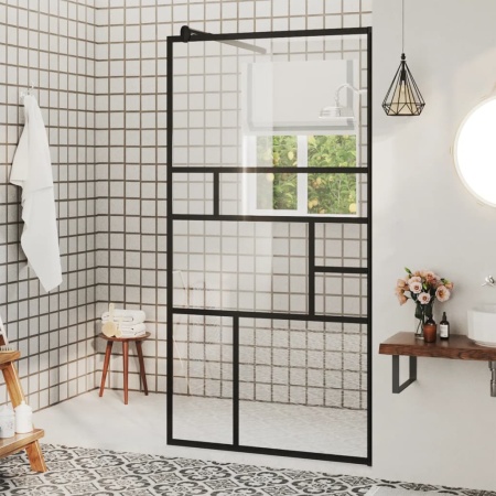 Paravan de duș walk-in negru 80x195 cm sticlă ESG transparentă