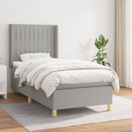 Pat box spring cu saltea, gri deschis, 100x200 cm, textil