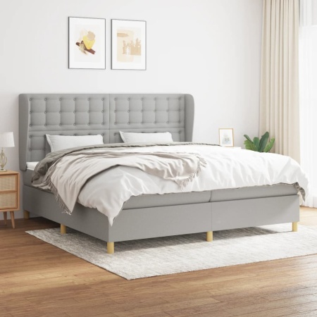 Pat box spring cu saltea, gri deschis, 200x200 cm, textil