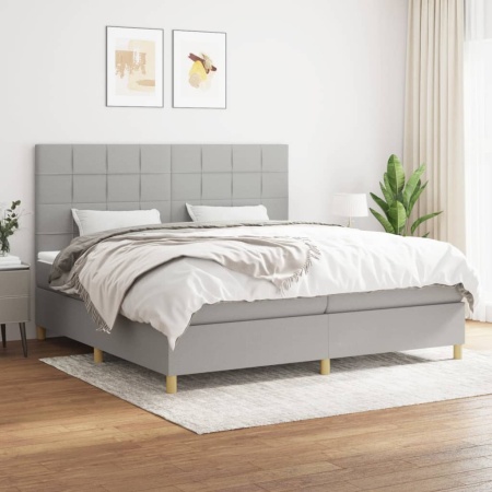 Pat box spring cu saltea, gri deschis, 200x200 cm, textil
