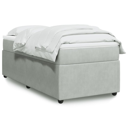 Pat box spring cu saltea, gri deschis, 90x190 cm, catifea