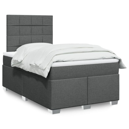 Pat box spring cu saltea, gri închis, 120x190 cm, textil - Img 1