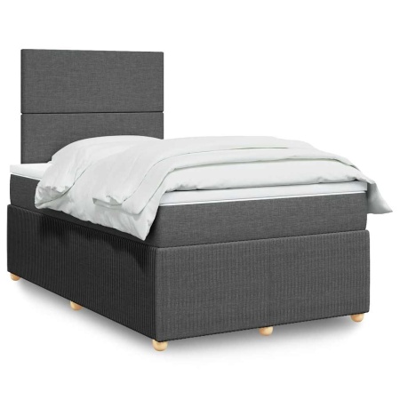 Pat box spring cu saltea, gri închis, 120x190 cm, textil - Img 1