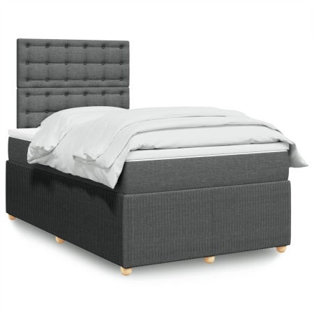 Pat box spring cu saltea, gri închis, 120x200 cm, textil - Img 1