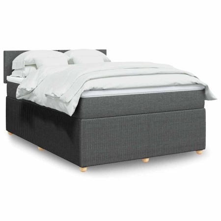 Pat box spring cu saltea, gri închis, 140x190 cm, textil - Img 1