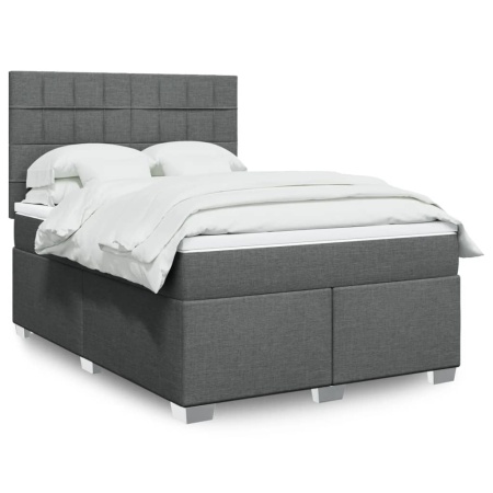 Pat box spring cu saltea, gri închis, 140x200 cm, textil