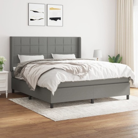 Pat box spring cu saltea, gri închis, 180x200 cm, textil