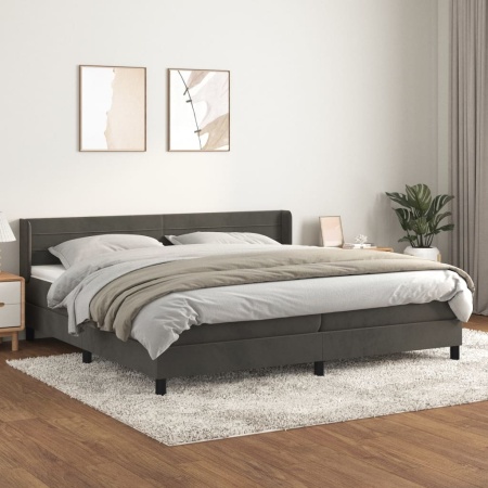 Pat box spring cu saltea, gri închis, 200x200 cm, catifea