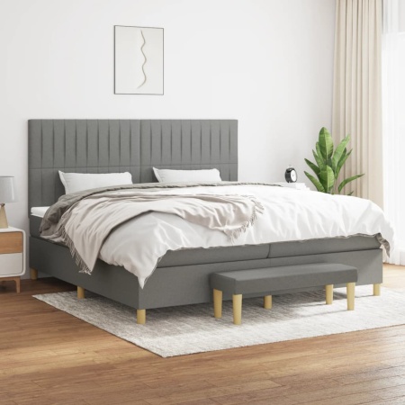 Pat box spring cu saltea, gri închis, 200x200 cm, textil