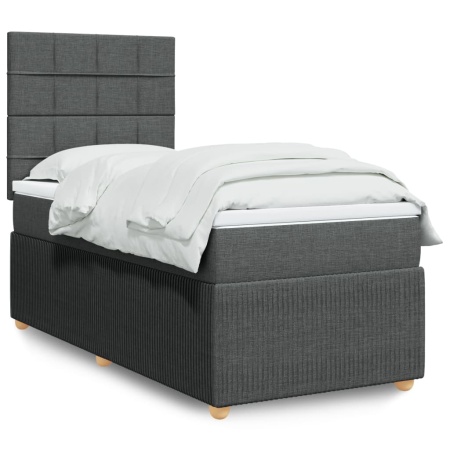 Pat box spring cu saltea, gri închis, 80x200 cm, textil - Img 1