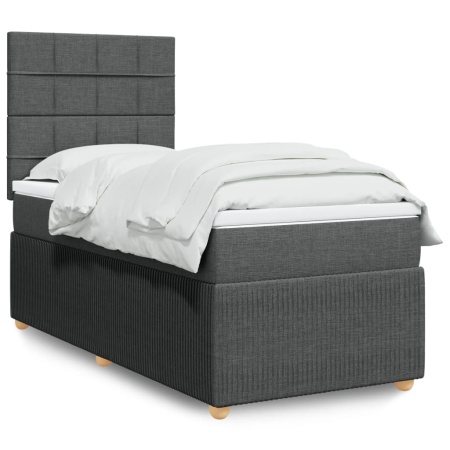 Pat box spring cu saltea, gri închis, 80x200 cm, textil