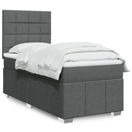 Pat box spring cu saltea, gri închis, 90x190 cm, textil
