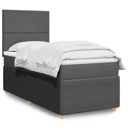 Pat box spring cu saltea, gri închis, 90x190 cm, textil